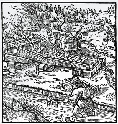 जॉर्ज पावर या जॉर्जियस एग्रीकोला (1494-1555) द्वारा डी रे मेटालिका (धातुओं की प्रकृति पर) से उत्कीर्णन द्वारा जर्मन स्कूल