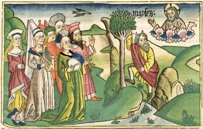 निर्गमन 15 1-19 नूर्नबर्ग बाइबिल (Biblia Sacra Germanaica) से मूसा का गीत, (रंगीन लकड़ी) द्वारा जर्मन स्कूल