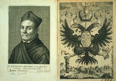 चुंबक या त्रिपक्षीय Kircher द्वारा 1643 चुंबकीय कला काम करने के लिए frontispiece द्वारा जर्मन स्कूल