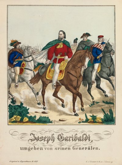 Giuseppe Garibaldi अपने जनरलों से घिरा, GN Renner, Nuremberg, 1866 द्वारा प्रकाशित द्वारा जर्मन स्कूल