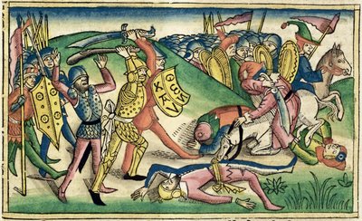 I किंग्स 15 16 युद्ध के बीच असुर और बाशा, नूर्नबर्ग बाइबिल (Biblia Sacra Germanaica) (रंगीन लकड़बग्घा) से द्वारा जर्मन स्कूल