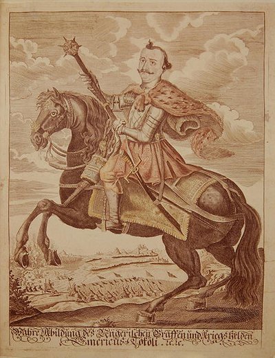 इम्रे थोकोली (1657-1705), ट्रांसिल्वेनिया के राजकुमार (रंगीन उत्कीर्णन) द्वारा जर्मन स्कूल