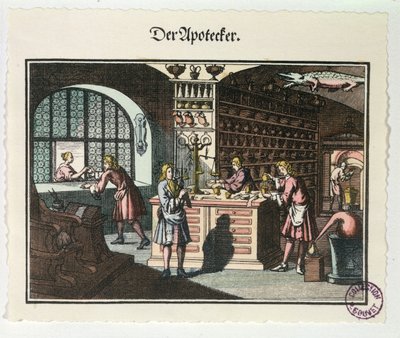 एक एपोथेकरी का आंतरिक भाग, c.1700 द्वारा जर्मन स्कूल