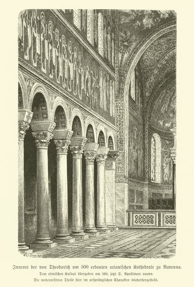 Sant'Appolinare Nuovo, Ravenna, इटली के बेसिलिका का आंतरिक भाग (उत्कीर्णन) द्वारा जर्मन स्कूल