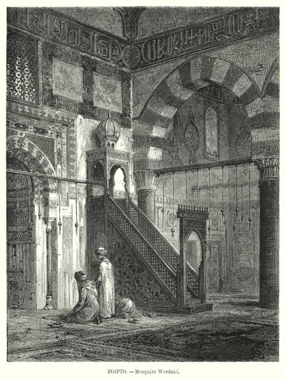 अमीर अलतिनबुघा अल-मारीदानी, काहिरा, मिस्र (लिथो) की मस्जिद का आंतरिक भाग द्वारा जर्मन स्कूल