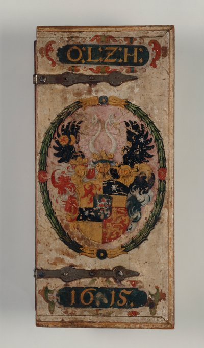 क्रॉसबो बोल्ट का ढक्कन प्रिंस ओटो वॉन हेसे से संबंधित है, 1615 (चित्रित लकड़ी) (312140-43 भी देखें) द्वारा German School