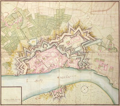 डसेलडोर्फ का मानचित्र, 1736 द्वारा जर्मन स्कूल