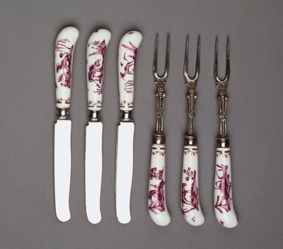 Meissen चाकू और कांटा संभालती है, c.1735 (चीनी मिट्टी के बरतन) द्वारा जर्मन स्कूल