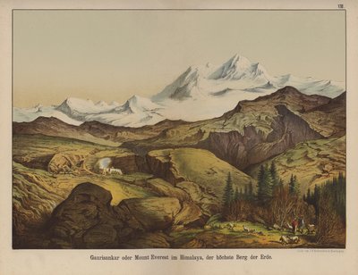 माउंट एवरेस्ट, पृथ्वी का सबसे ऊँचा पर्वत (कलर लिथो) द्वारा जर्मन स्कूल