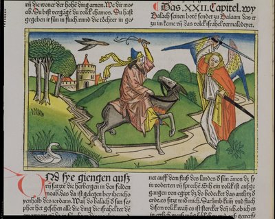 नूर्नबर्ग बाइबिल (Biblia Sacra Germanaica) (रंगीन वुडन) से संख्या 22 20-35 बालाओं की बातचीत द्वारा जर्मन स्कूल