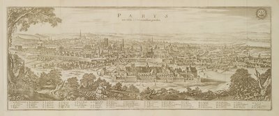 1620 में मार्टिन ज़िलर (1589-1661) द्वारा टोपोग्राफिया गैलिया से पेरिस का विहंगम दृश्य, 1655 में प्रकाशित द्वारा जर्मन स्कूल