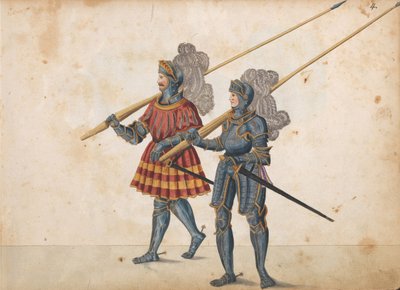 एक टूर्नामेंट के लिए परेड, c.1640 (कलम और स्याही, वॉटरकलर और वॉश) द्वारा जर्मन स्कूल