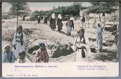 बोस्निया में युवा मुस्लिम महिलाओं का चित्रण पोस्टकार्ड, 1904 द्वारा जर्मन स्कूल