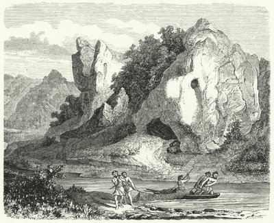 जाल के साथ मछली पकड़ने वाले प्रागैतिहासिक पुरुष (उत्कीर्णन) द्वारा जर्मन स्कूल