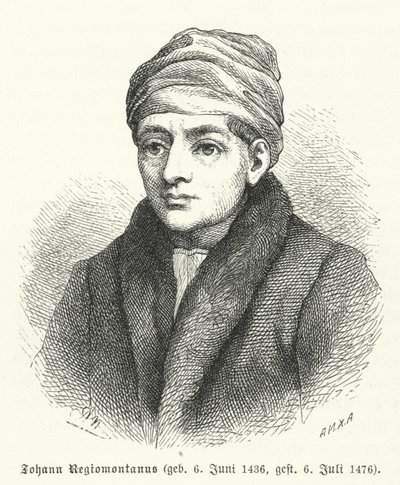 रेजियोमोंटानस, जर्मन पुनर्जागरण गणितज्ञ और खगोलशास्त्री (उत्कीर्णन) द्वारा जर्मन स्कूल