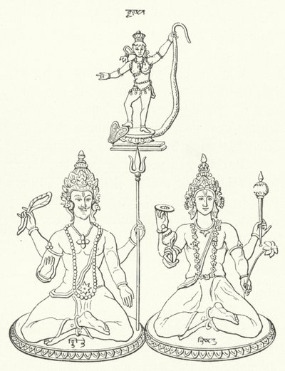 शिव, विष्णु और कृष्ण, हिंदू देवता (उत्कीर्णन) द्वारा जर्मन स्कूल