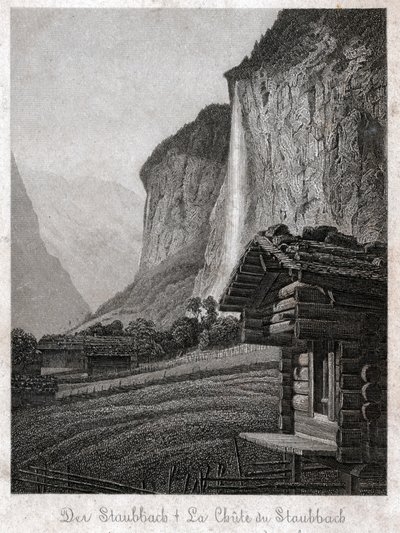 स्टबबैक झरना। (उत्कीर्णन, सीए। 1830) द्वारा जर्मन स्कूल
