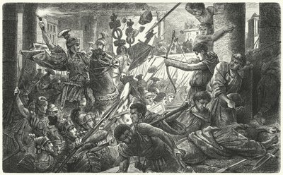 सुल्ला अपनी सेना के साथ रोम में प्रवेश करता है, 88 ई.पू. (उत्कीर्णन) द्वारा जर्मन स्कूल
