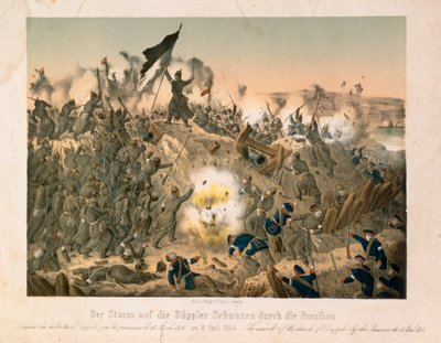 18 अप्रैल 1864 को द्वितीय स्लेसविग युद्ध में डायबेल की लड़ाई, वर्लग ए। फेल्गनर, बर्लिन, 1864 द्वारा प्रकाशित द्वारा जर्मन स्कूल
