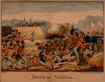 फर्स्ट श्लेस्विग युद्ध के दौरान फ्रेडरिकिया की लड़ाई, 6 जुलाई 1849, नेहुरपिनर बिलडरबोजेन, ओहमिगके और रिम्सचाइडर द्वारा प्रकाशित, c.1850 द्वारा जर्मन स्कूल