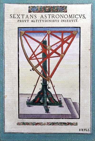 टाइको ब्राहे (1546 - 1601), वैंड्सबेक द्वारा "एस्ट्रोनॉमी" में एस्ट्रोनॉमिकल सेक्स्टेंट द्वारा जर्मन स्कूल