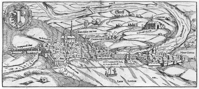 सेबेस्टियन मुंस्टर (1488-1552) बेसेल द्वारा कॉसमोग्राफी यूनिवर्स से जिनेवा का दृश्य, 1559 प्रकाशित द्वारा जर्मन स्कूल