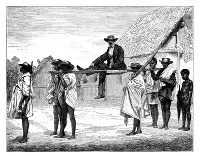 अफ्रीका के मूल निवासी, एक श्वेत व्यक्ति, अफ्रीका, 19 वीं शताब्दी। द्वारा जेरोम स्टाल