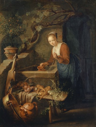 कुएं पर रसोई नौकरानी, c.1650 द्वारा गेरिट डू