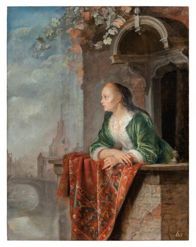 युवा महिला एक बालकनी पर, c.1664 द्वारा गेरिट डू