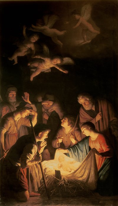 चरवाहों की आराधना, 1617 द्वारा Gerrit van Honthorst