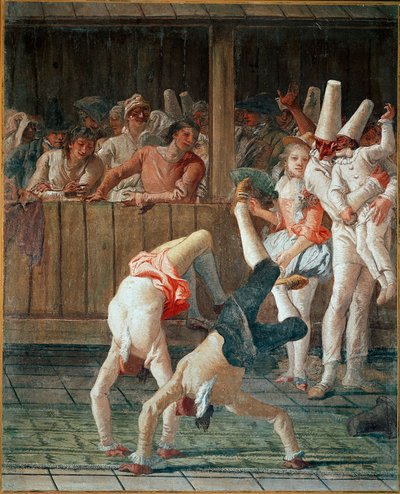 Commedia dell'arte: "" एक्रोबेट्स '(पॉलीचिनेल या पुल्सिनेला और एक्रोबेट्स) जियानडोमेनिको टाईपोलो द्वारा पेंटिंग (1727-1804) 1793 लगभग। रवि। 196x160 सेमी सीए 'रेज़ोनिको, वेनिस द्वारा जियोवानी डोमेनिको टाईपोलो