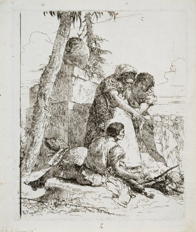 जादूगर ने एक जलती हुई सिर की ओर इशारा करते हुए दो युवकों को, सी। 1740s द्वारा जियोवानी डोमेनिको टाईपोलो