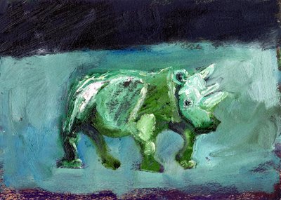 गैंडा, 2002, (कागज पर तेल) द्वारा गिगी सडबरी