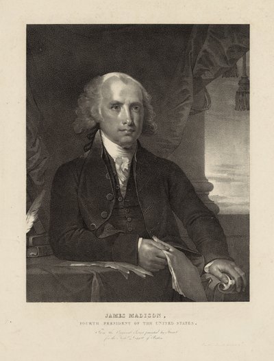 जेम्स मैडिसन, संयुक्त राज्य अमेरिका के चौथे राष्ट्रपति, c.1828 (लिथो) द्वारा गिल्बर्ट (बाद) स्टुअर्ट