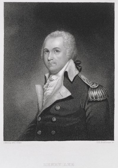 जनरल हेनरी ली (1756-1818), जेम्स हेरिंग (1794-1867) द्वारा मूल पेंटिंग की एक प्रति के बाद जॉन फ्रांसिस यूजीन प्रुडोम्मे (1800-92) द्वारा उकेरा गया। द्वारा स्टुअर्ट के बाद गिल्बर्ट