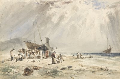 समुद्र तट पर फिशमार्केट (कागज पर ग्रेफाइट पर) द्वारा जाइल्स फ़रमान फिलिप्स