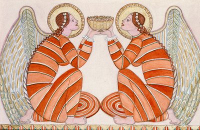 एक कटोरा धारण करने वाले दो स्वर्गदूत, 1995 (wc) द्वारा गिलियन लॉसन
