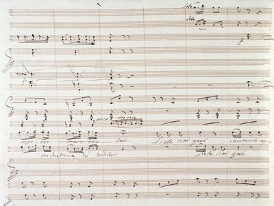 Gioacchino Rossini . द्वारा हस्तलिखित सुधारों के साथ Le Comte Ory के संगीत स्कोर का पृष्ठ द्वारा गियोचिनो रोसिनी