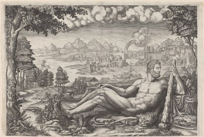 हरक्यूलिस अपने परिश्रम से आराम कर रहा है द्वारा Giulio Romano . के बाद जियोर्जियो घीसी