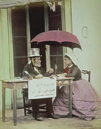 नेपल्स में एक सार्वजनिक लेखक, c.1860-80 (एल्बम प्रिंट) द्वारा जियोर्जियो गर्मी