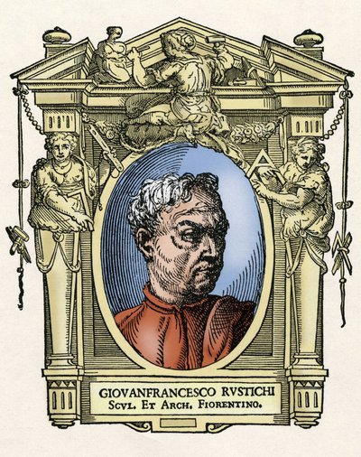 Giovan Francesco RUSTICI का पोर्ट्रेट (1474 - 1554) इतालवी मूर्तिकार और वास्तुकार। जियोर्जियो वासरी द्वारा "" सबसे उत्कृष्ट चित्रकारों, मूर्तिकारों और वास्तुकारों का जीवन "" (सबसे उत्कृष्ट चित्रकारों, मूर्तिकारों और वास्तुकारों का जीवन) द्वारा जियोर्जियो वासरी