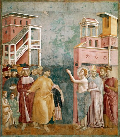 संपत्ति का त्याग। सेंट फ्रेंकोइस अपने पिता को कपड़े लौटाता है। Giotto di Bondone द्वारा पेंटिंग (1267-1337) द्वारा Giotto (c.1266 1337)