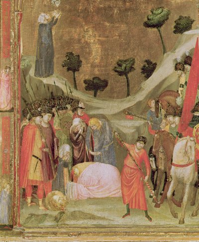 सेंट पॉल की शहादत, स्टेफेनशी ट्रिप्टिच से दाहिने हाथ का पैनल, c.1320 (पैनल पर टेम्परा) (214100 का विस्तार) द्वारा गियोटो डि बॉन्डोन
