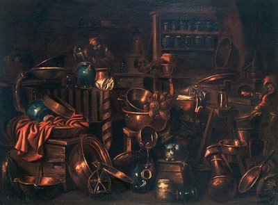 अल्केमिस्ट की प्रयोगशाला, जियान डोमेनिको वैलेंटिनो (1630-1708), इटली द्वारा पेंटिंग द्वारा गिओवान डोमेनिको वैलेंटिनो