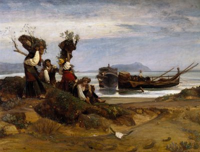Anzio . के बंदरगाह में लकड़ी लोड करती महिलाएं द्वारा जियोवानी कोस्टा