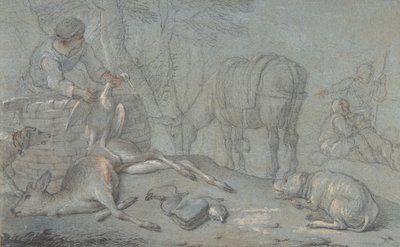 लैंडस्केप में डेड गेम वाले शिकारी, 1600-1800। द्वारा जियोवन्नी एगोस्टिनो कैसाना