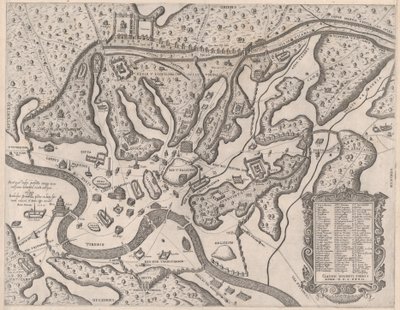 रोमन भव्यता का दर्पण: प्राचीन रोम, और इसकी पहाड़ियाँ, पश्चिम से, 1582, 1582। द्वारा जियोवानी एम्ब्रोगियो ब्रैम्बिला