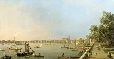 समरसेट हाउस के टेरेस से थेम्स, वेस्टमिंस्टर और व्हाइटहॉल की ओर, c.1750 देख रहे हैं द्वारा जियोवानी एंटोनियो कैनाल (कैनेटेटो)