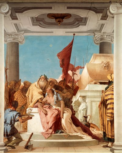 गिआम्बेटिस्टा टाईपोलो (1696-1770), फ्रेस्को, डिटेल, हॉल ऑफ इफिजेनिया, विला वलमाराना 'ऐ नानी', विसेंज़ा, इटली द्वारा इफिजेनिया का बलिदान द्वारा जियोवन्ती बतिस्ता टाईपोलो
