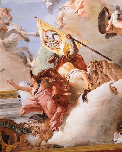 शादी का रूपक, Giambattista Tiepolo (1696-1770) द्वारा, फ्रेस्को, विवरण, विवाह रूपक कक्ष की छत, Ca 'Rezzonico (Rezzonico Palace), वेनिस, इटली द्वारा जियोवन्ती बतिस्ता टाईपोलो